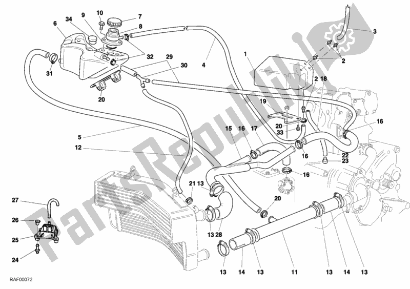 All parts for the Cooling Circuit of the Ducati Superbike 748 RS 2001